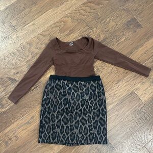 Styled Outfit Bundle – Vintage Ann Taylor Leopard Skirt + Brown
